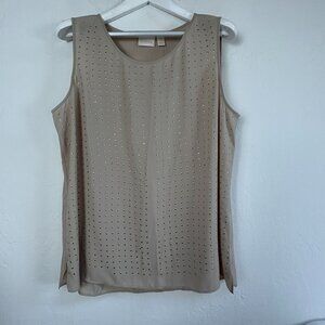 Chico's Womens Khaki Sleeveless Studded Woven Tank Top Size 3 Fashion Blouse New